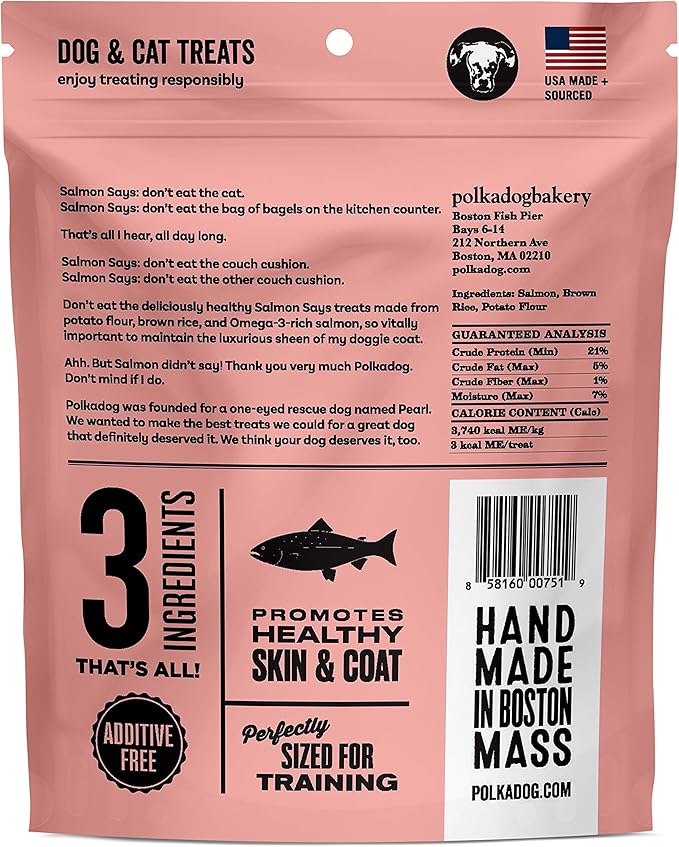 Polkadog Salmon Says Training Bits - Omega-3 Rich, Low Fat Healthy Dog Treat - Digestible, Vitamin &amp; Mineral Packed Dog Snacks - Crunchy 3-Ingredient Treat, Ideal for Dogs with Allergies - 7oz