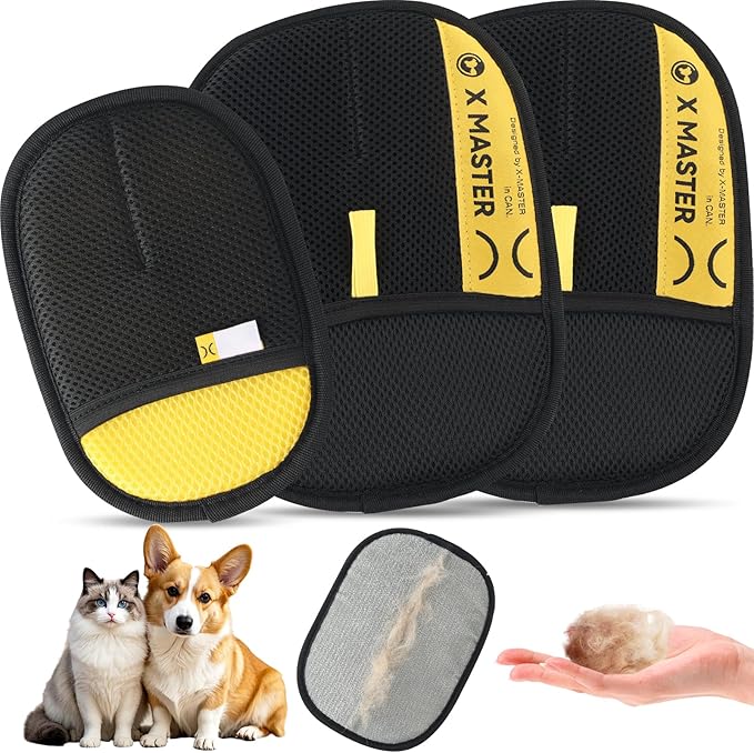 3Pcs Pet Hair Removal Glove for Cats &amp; Dogs, Efficient Grooming Gloves for Pet Hair, Cat Grooming Gloves for Hair Removal, Magic Pet Grooming Glove for Couch, Furniture, Carpet, Curtain (2L1S)