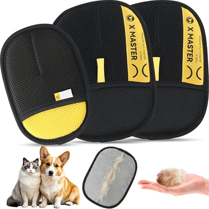 3Pcs Pet Hair Removal Glove for Cats &amp; Dogs, Efficient Grooming Gloves for Pet Hair, Cat Grooming Gloves for Hair Removal, Magic Pet Grooming Glove for Couch, Furniture, Carpet, Curtain (2L1S)