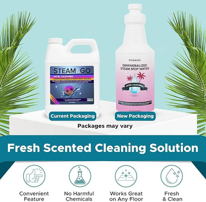 Steam &amp; Go Deminerilized Water - Multi-Surface Cleaner for Steam Cleaners, Hardwood Floors, Kitchens, &amp; Bathrooms - Germ-Killing Formula - Hotel California Scent - 32 Ounces (Pack of 18)