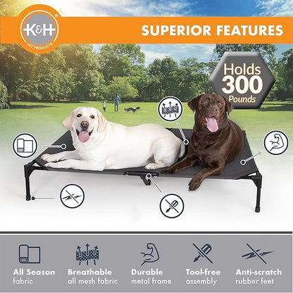 K&amp;H Pet Products Outdoor Elevated Dog Cot, Breathable Cooling Elevated Cot Hammock Pet Bed for XL Dogs, Washable Mesh Cover, Raised Metal Frame, Collapsible, Portable - Jumbo 56 X 38in Charcoal