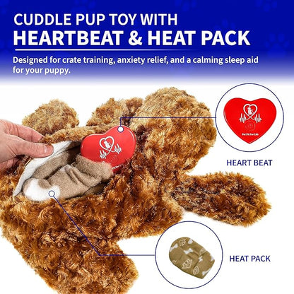 Pet Fit For Life Cuddle Pup Toy with Heartbeat &amp; Heat Pack - USB Rechargeable Cuddly Dog Sleep Aid - Calming Comfort for Anxiety Relief - Safe, Huggable Pet Crate Training Aid - Small (12" Long)