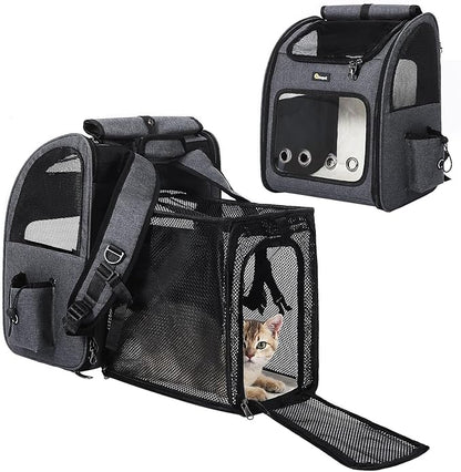Hoopet Expandable Cat Backpack Carrier – Breathable Pet Carrier for Small Cats &amp; Dogs, Foldable Travel Backpack with Mesh Ventilation for Hiking, Walking, Camping, Dark Grey