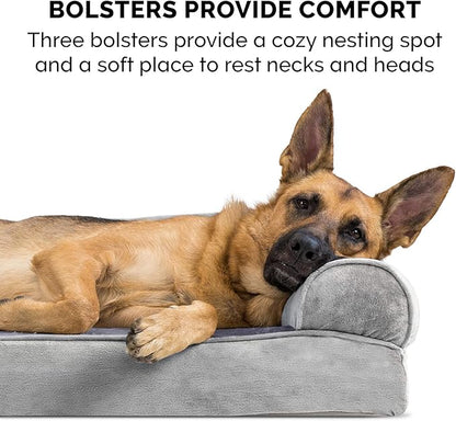 Furhaven Cooling Gel Dog Bed for Medium/Small Dogs w/ Removable Bolsters &amp; Washable Cover, For Dogs Up to 35 lbs - Faux Fur &amp; Velvet Sofa - Smoke Gray, Medium