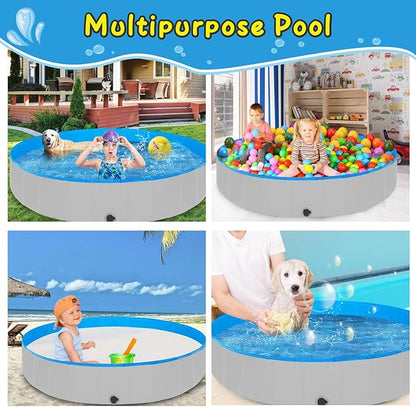 Extra Large Foldable Dog Pools for Large Dogs Heavy Duty,97"x16" Anti-Slip Portable Swimming Pool,Hard Plastic Kiddie Pool for Pets Dogs Cats &amp; Kids