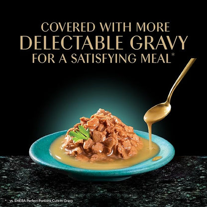 Sheba Gravy Indulgence Adult Wet Cat Food Beef Entree and Chicken Entree in Extra Gravy Variety Pack, 2.6 oz. Twin-Pack Trays (12 Count, 24 Servings) (Pack of 2)