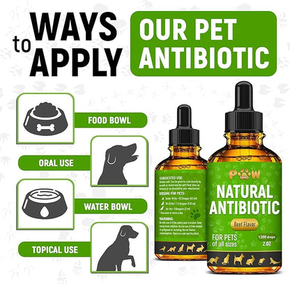Antibiotics for Dogs | Antibiotics for Cats | Herbal Supplement for Digestion, Breathing, Urination | for Infections, Cough, Allergies | Beef Flavor &amp; Cranberry | for All Pet Breeds | 2 Oz