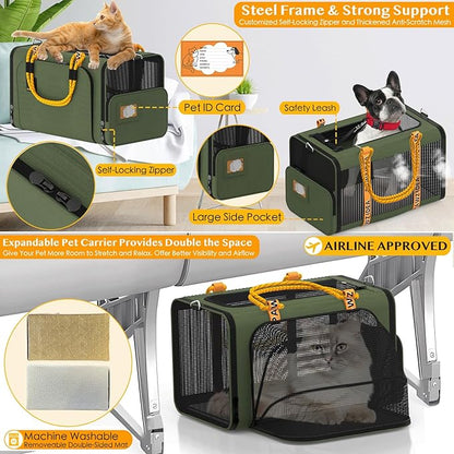 PAWZIDEA Double Pet Stroller with 2 Detachable Carriers, Portable Dog Crate for Car Travel &amp; TSA-Approved Expandable Cat Carrier, Foldable Lightweight Jogger Stroller for 2–4 Cats or Small/Medium Dogs