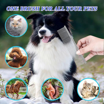 Dog Comb and Cat Combs Stainless Steel Teeth, Grooming Tool for Long &amp; Short Hair, Dematting Comb for Dogs, Removes Tangles &amp; Knots (Small Silver)