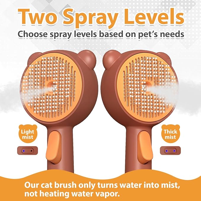 Cat Steam Brush with 2 Spray Levels &amp; Release Button, 4-in-1 IPX7 Waterproof Water Brush for Shedding Grooming, Pet Hair Removal Comb for Long Short Haired Cats Dogs, Self Cleaning Slicker