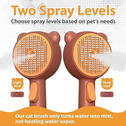 Cat Steam Brush with 2 Spray Levels &amp; Release Button, 4-in-1 IPX7 Waterproof Water Brush for Shedding Grooming, Pet Hair Removal Comb for Long Short Haired Cats Dogs, Self Cleaning Slicker