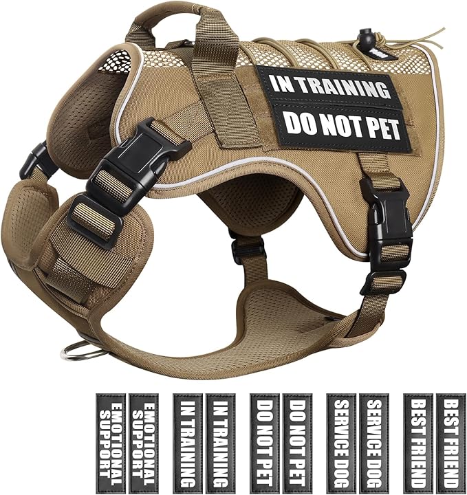 WINSEE Service Dog in Training Mesh Harness with 10 Pet Patches, Soft Air Mesh Breathable Tactical Dog Molle Vest, Reflective Military Pet Vest for Walking Hiking for Small Dogs