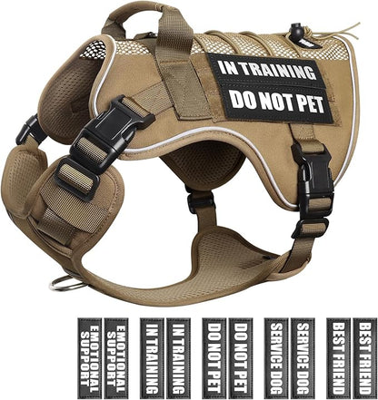 WINSEE Service Dog in Training Mesh Harness with 10 Pet Patches, Soft Air Mesh Breathable Tactical Dog Molle Vest, Reflective Military Pet Vest for Walking Hiking for Medium Dogs