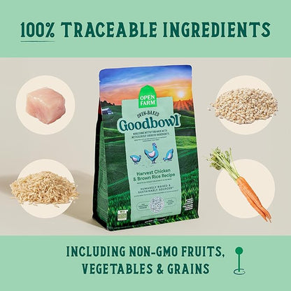 Open Farm Goodbowl, Oven-Baked Small Batch Dry Dog Food - Harvest Chicken &amp; Brown Rice Recipe, Includes Non-GMO Produce &amp; Grains, 22lb Bag (352oz Bag)