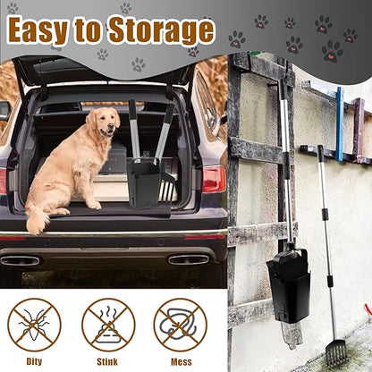 Pooper Scooper Metal 38" Long Adjustable Handle Swivel Bin &amp; Rake for Large &amp; Small Dogs Non-Breakable Dog Poop Scooper Easy to Clean Pet Waste Use on Grass, with 20 Waste Bags