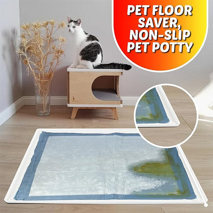 TidyFriend Dog Pee Pad Holder Tray Fits for 28” x 34” Pee Pads with Corner Lock Holes, Raised Edges, Non-Spill, Easy to Clean Silicone Dog Potty Tray Holder, For Indoor Floor Protection (White)