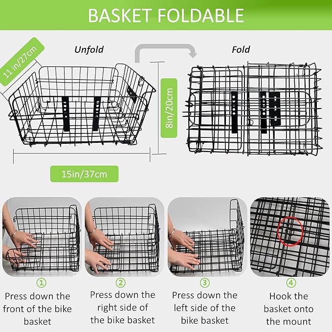 Large Dog Bike Basket with Removable Liner Bag, Portable Rear Bike Basket Carrier for Travel, Waterproof Bike Storage Suit for Front/Rear/Side of Bicycle, Ebike Accessoriest for Pets, Fruit &amp; Grocery