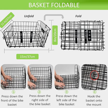 Large Dog Bike Basket with Removable Liner Bag, Portable Rear Bike Basket Carrier for Travel, Waterproof Bike Storage Suit for Front/Rear/Side of Bicycle, Ebike Accessoriest for Pets, Fruit &amp; Grocery