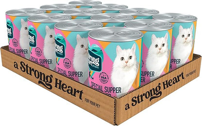 A Strong Heart Canned Wet Cat Food, Special Supper Dinner - 13.2 oz Cans (Pack of 12), Made in The USA with Real Turkey &amp; Fish
