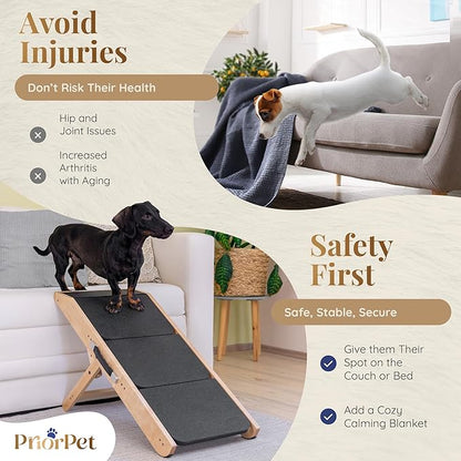 Dog Steps for Bed &amp; Couch 2-in-1 Dog Stairs/Ramp - Height Adjustable Dog Ramp for Couch 7” - 20” - Pet Stairs, Dog Stairs for Small Dogs - Easy to Move Pet Steps with Landing Platform, Natural