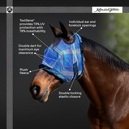 Kensington UV Fly Mask with Fleece Trim - Protective Mask with Dual Ear Opening &amp; Forelock Freedom - Large, Lavender Mint