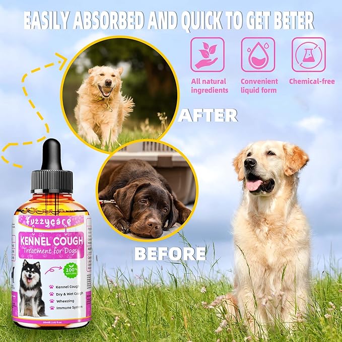 Dog Cough Treatment，Effective Kennel Cough Medicine for Dogs &amp; Cats, Natural Kennel Cough Treatment and Allergy Relief, Herbal Drops for All Breeds &amp; Sizes, Soothing Dog Cough Medicine