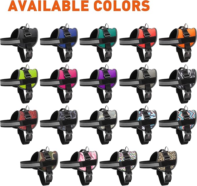Dogline Dog Harness, Reflective No-Pull Adjustable Vest with Handle for Walking, Training, Breathable, No - Choke Harness for Small, Medium or Large Dogs Room for Patches Girth 18 to 24 in Black