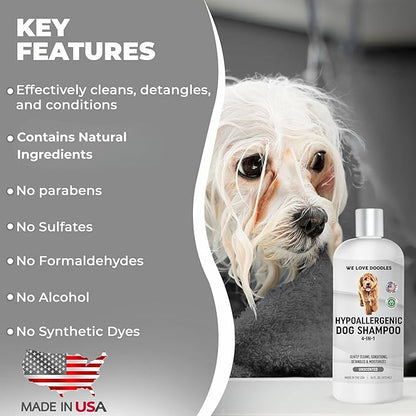 Hypoallergenic Dog Shampoo, Conditioner, and Detangler | Made in USA | Eco-Friendly Ingredients | Shampoo for Dogs with Sensitive Skin &amp; Allergies | 16 OZ [We Love Doodles]