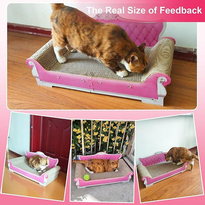 Scratching Sofa, Couch Shaped Thick Scratching Cardboard, Lounge Bed for Indoor Rest&amp;Play, Sofa Scratcher Pad (Pink, 27.6" L X 12.4" W X 11.8" H)