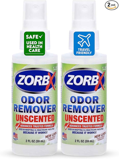 ZORBX Unscented Odor Eliminator for Strong Odor 2 Fl Oz, Pack of 2 - Used in Hospitals &amp; Healthcare Facilities - Advanced Formula, Fast-Acting Odor Remover Spray for Dog, Cat, House &amp; Carpet