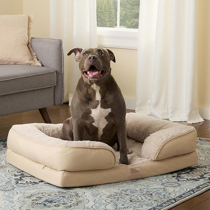 TOWN &amp; COUNTRY EVERYDAY CuddleTown Comfy Solid Bolster Sofa Pet Bed, Supportive &amp; Calming Egg Crate Foam, Non-Slip Bottom, Machine Washable Cover, Warm Taupe, Large 35"x25"x8"
