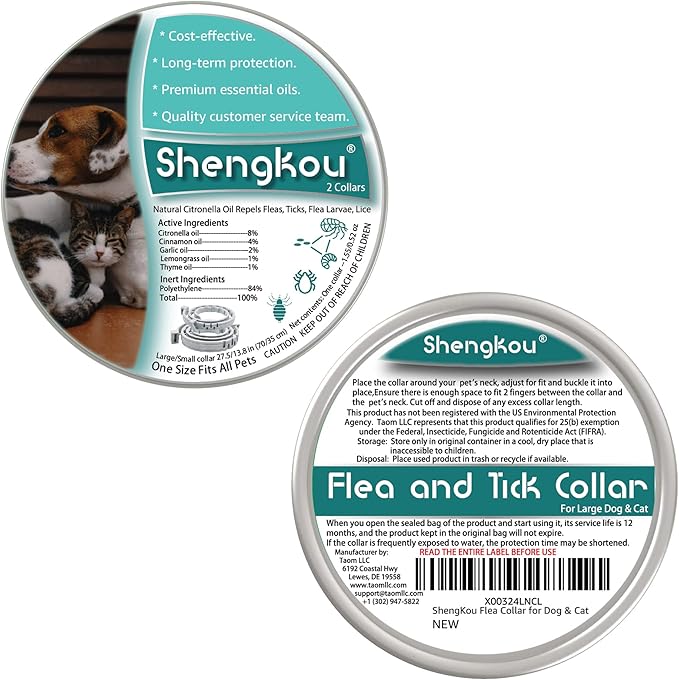 Flea and Tick Collar for Dogs and Cats - Safe and Natural Prevention and Control of Pests on Puppies and Kittens - Waterproof - Free Comb - 2-Pack (13.8 in &amp; 27.5 in)