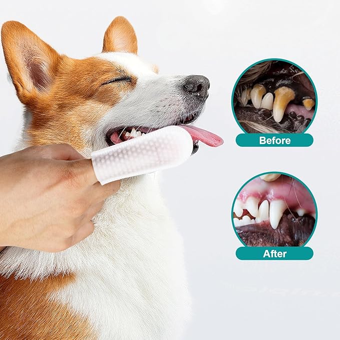 Pet Dental Finger Wipes for Cats &amp; Dogs - 50 Count | Plaque Remover, Tartar Control &amp; Breath Freshener | Soft Gauze Teeth Cleaning Pads for Pets