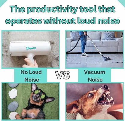 Pet Hair Removal Tool – Reusable Lint Roller for Dogs &amp; Cats – Self-Cleaning Fur Remover Brush – Ergonomic Lint Roller for Carpet, Bedding, Couch, Car Seat &amp; More (White)