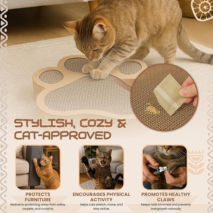 Paw-Shaped Cat Scratcher | Reversible Cardboard Kitty Scratcher | Cat Scratching Board for Indoor Cats | cat Scratcher Cardboard for Small &amp; Medium Cats &amp; Kittens | Cat Toy (Medium)
