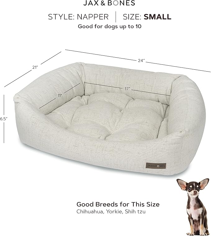 Jax &amp; Bones Dog Napper - Machine Washable Shag Bed for Dogs - Extra Heavy Duty Bolstered Sides - Small White Dog Mat | 24 x 21 Inches
