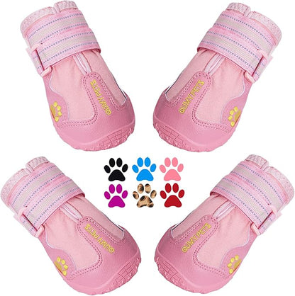 QUMY Dog Shoes for Large Dogs, Medium Dog Boots &amp; Paw Protectors for Winter Snowy Day, Summer Hot Pavement, Waterproof in Rainy Weather, Outdoor Walking, Indoor Hardfloors Anti Slip Sole Pink 2