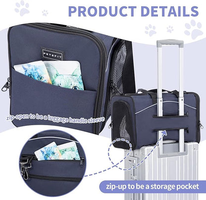 Petsfit Airline Approved Pet Carrier for Small Dogs &amp; Cats, 19x9x12 TSA Approved Carrier, with Removable Dual-Sided Padding (2-Way Placement) - Fits Under Most Airplane Seats, Escape Proof (Navy)