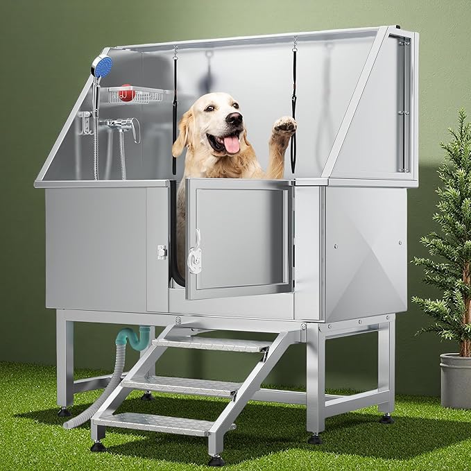 YITAHOME Professional Dog Bathtub 50in, Stainless Steel 304 Pet Grooming Station with Right Door &amp; Floor Grate, Ideal for Large to Small Pets, Indoor &amp; Outdoor Use