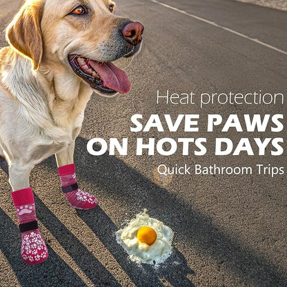 EXPAWLORER Anti Slip Dog Socks to Prevent Licking Paws, Dog Shoes for Hot Pavement, Dog Booties for Small Medium Large Senior Dogs, Traction Control Boots &amp; Paw Protectors for Hardwood Floors Rose