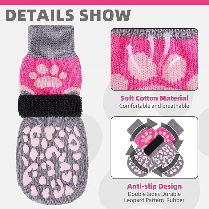 KOOLTAIL Dog Socks for Hot/Cold Pavement to Prevent Licking Paws Scratching,Anti Slip Pet Boots&amp;Paw Protector for Hardwood Floor,Traction Control Grip Booties for Small Medium Large Senior Dogs PinkXS