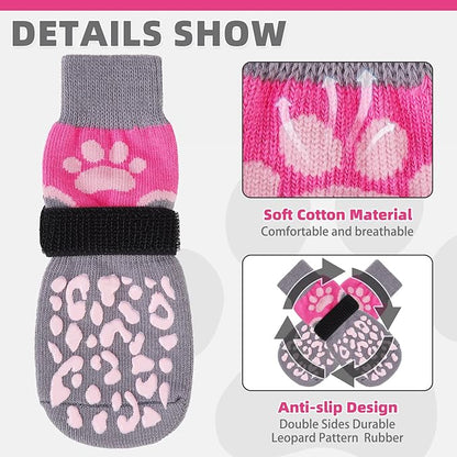 KOOLTAIL Dog Socks for Hot/Cold Pavement to Prevent Licking Paws Scratching,Anti Slip Pet Boots&amp;Paw Protector for Hardwood Floor,Traction Control Grip Booties for Small Medium Large Senior Dogs PinkXS
