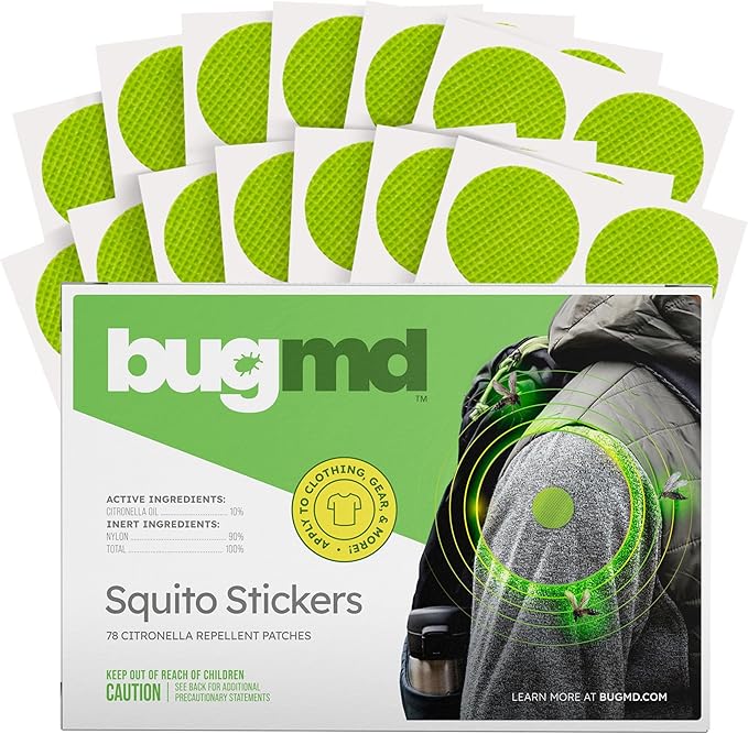 BugMD Squito Stickers Mosquito Repellent Patch Stickers for Adults (78 Patches), Safe &amp; Effective Insect Repellent Patches for Toddlers, Kids, Camping, Beach &amp; Outdoor Essentials