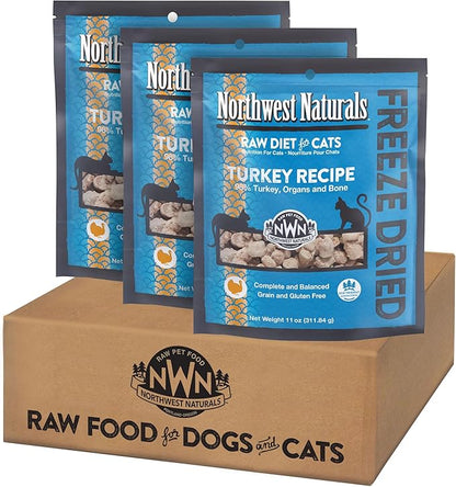 Northwest Naturals Freeze-Dried Turkey Cat &amp; Kitten Food – Bite-Sized Nibbles – Healthy, Limited, Human-Grade Ingredients, All-Natural, High-Protein Raw Diet – Complete &amp; Balanced – 11 oz (Pack of 3)