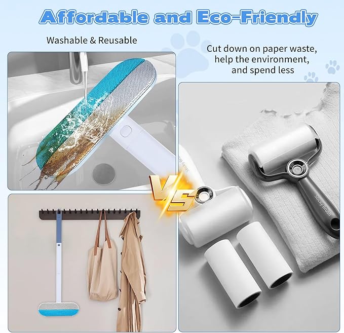 Pet Hair Remover for Furniture – 23.2Inch Reusable Dog &amp; Cat Hair Removal Brush, Washable Lint Cleaner with Long Handle, 4-in-1 Pet Hair Remover for Couch, Carpet, Clothes &amp; Bedding