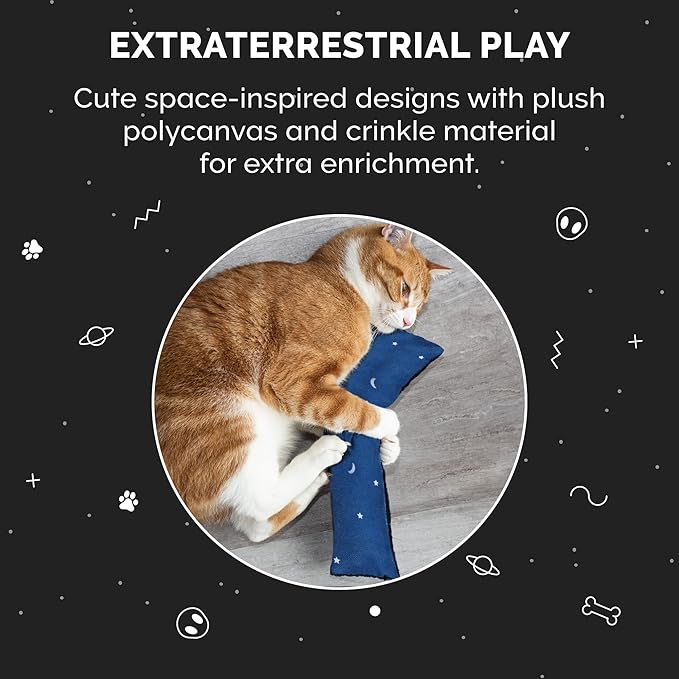 Furhaven 3-Pack Catnip Plush Cat Kicker Toy - Catnip Bags Included - Durable &amp; Washable - Space Print, Set of 3