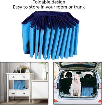 Yaheetech Foldable Dog Pools 63 x 12 Inches Collapsible Hard Plastic Pets Swimming Pool Portable Puppy Bath Tub Cat Shower Pet Wading Pool for Outdoor/Indoor w/Pet Repair Patches, Blue