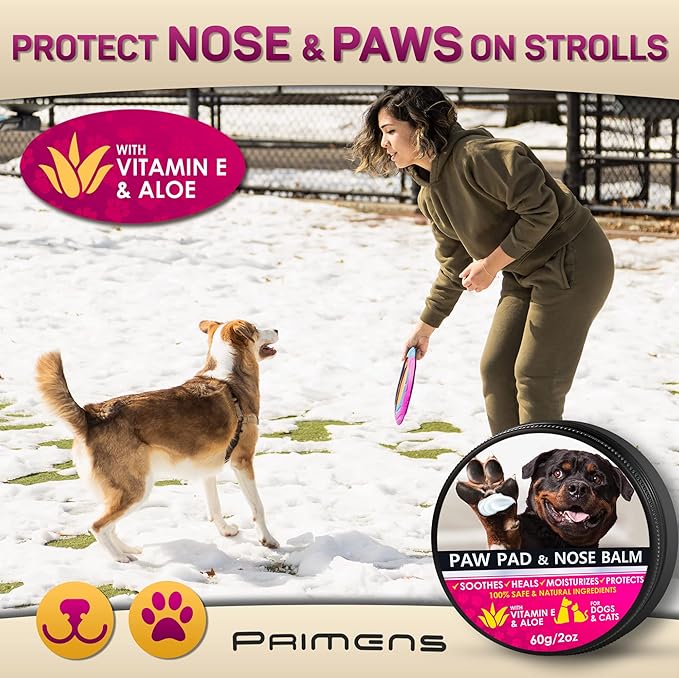 Dog Paw Balm for Dry Cracked Paws – Lick-Safe Moisturizer and Organic Paw Wax with Aloe &amp; Vitamin E – Hot Pavement and Winter Snow Protection – Nose Safe – for All Breeds