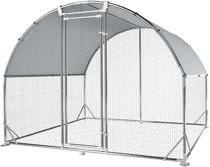 4ever2buy Large Metal Chicken Coop with Run Walk-in Poultry Cage Chicken Runs House Pen Cage Dome Roofed Chicken Coops with Anti-Ultraviolet Cover for Outdoor Yard Farm Use 9.5&