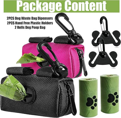 2Packs Dog Poop Bag Holder for Leash Attachment Dog Poop Bag Dispenser Dog Waste Bag Dispensers Dog Poop Bag Holders Fit Dog Leash Accessory With Hand Free Holder Carriers, Pink &amp; Black